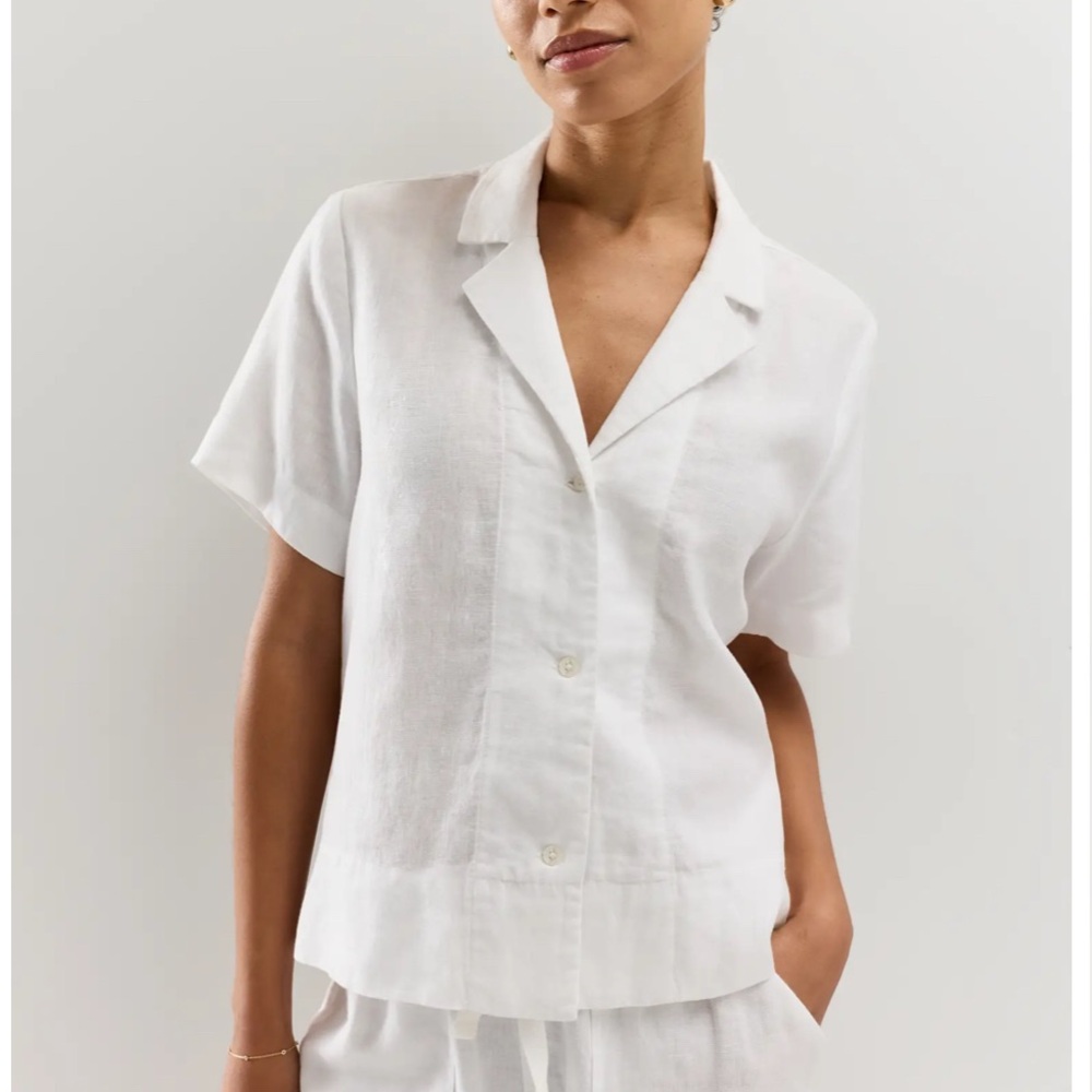 White Linen Short-Sleeve Shirt